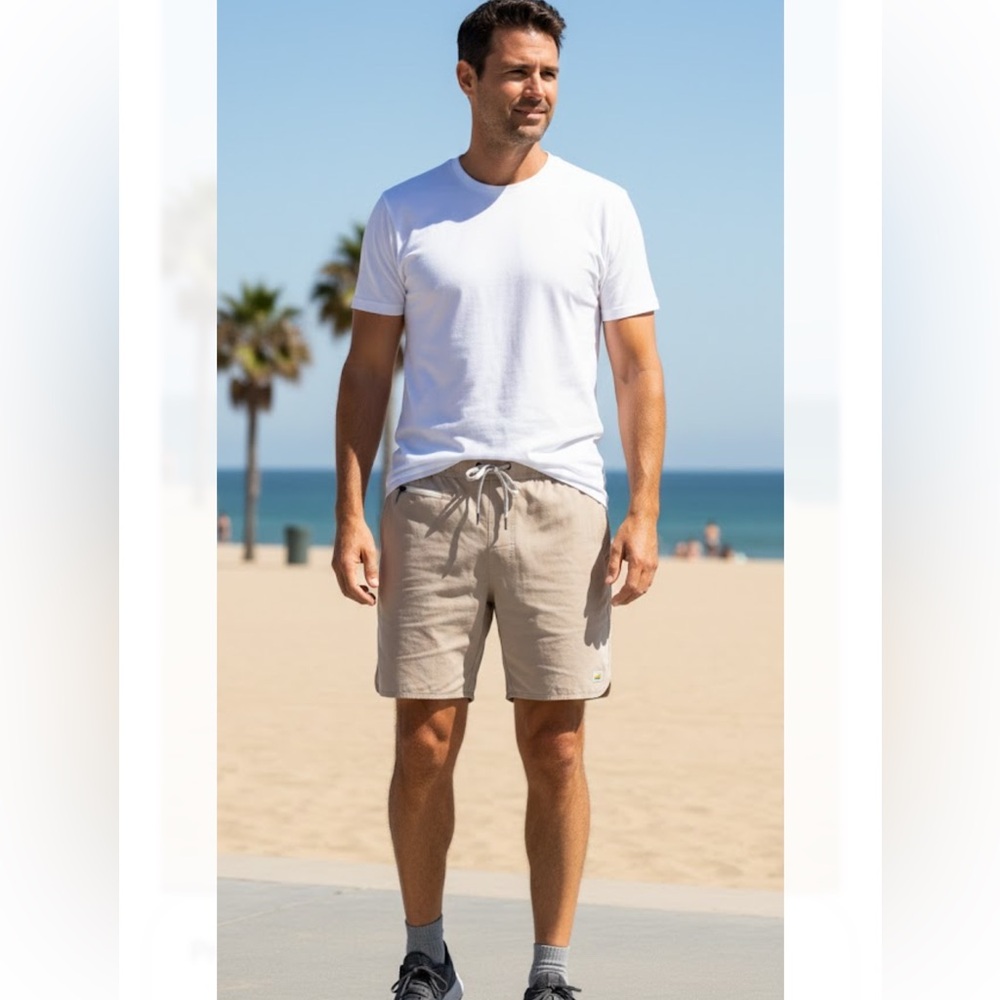 Vuori Tan Shorts with Logo Patch